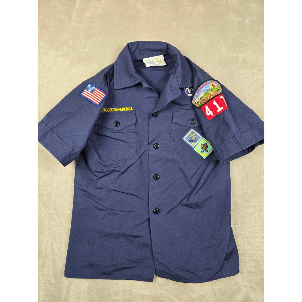 Boy Scouts of America Shirt Kids Youth Medium Blue Patches Short Sleeve Gorpcore